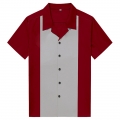 Red Male Splicing Beer Shirt Casual Fifties Bowling Shirt N16718