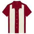 Wine-Red Male Patchwork Beer Shirt Casual Fifties Bowling Shirt N16684