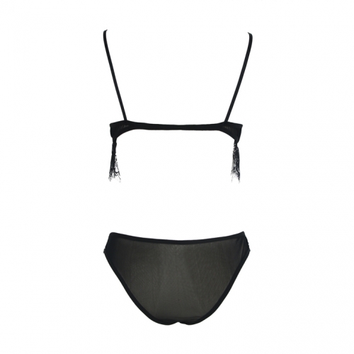 Sexy Black Spaghetti Strap See-through Lace Bra Top and Panty Lingerie Set N16590