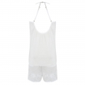 Sexy White Lace Patchwork Spaghetti Strap Nightwear Bodysuit Teddy Lingerie N16419