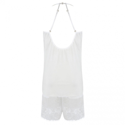 Sexy White Lace Patchwork Spaghetti Strap Nightwear Bodysuit Teddy Lingerie N16419