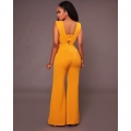 Women's Sexy Yellow Bandeau Patchwork Wide Leg Split One Piece Jumpsuit N16309