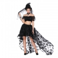 Women's Sexy Off Shoulder Ruffled Crop Top with High Waist Elastic High Low Skirt Sets N16173