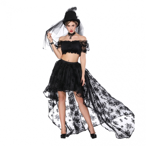 Women's Sexy Off Shoulder Ruffled Crop Top with High Waist Elastic High Low Skirt Sets N16173