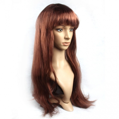 Women's Fashion Brown Straight Bangs Cosplay Wig Long Straight Hair Wig MS16122