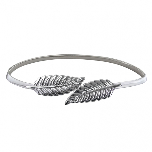 Women's Fashion Silver Metal Leaf Elastic Dress Waist Thin Cinch Belt N16054