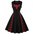 Women's Vintage Tartan Plaid Patchwork Sleeveless Casual Cocktail Dress N15504