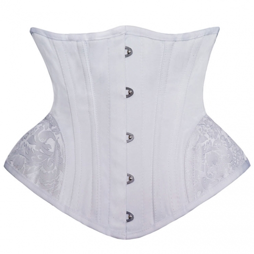 Vintage White Jacquard Steel Boned Underbust Waist Cincher Plus Size Corset N15434