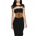 Women's Punk Faux Leather Metal Rings Rivets Decorated Girdle Wide Waist Belt N15389