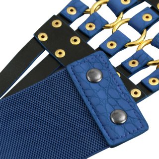 Women's Punk Faux Leather Metal Rings Rivets Decorated Girdle Wide Waist Belt N15386