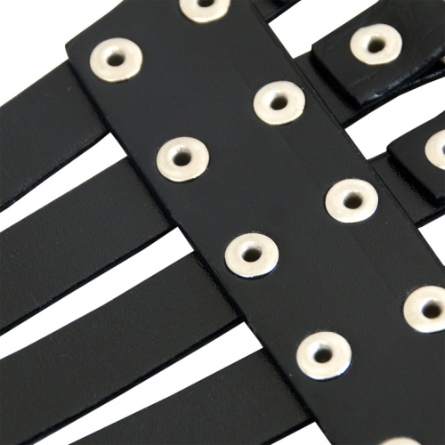 Women's Punk Faux Leather Metal Rings Rivets Decorated Girdle Wide Waist Belt N15383