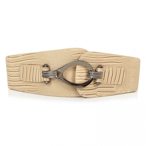Women's Retro Punk Metal Interlock Buckle Elastic Wide Waist Belt N15382