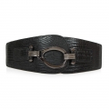 Women's Retro Punk Metal Interlock Buckle Elastic Wide Waist Belt N15378