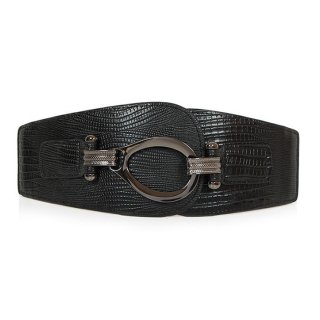 Women's Retro Punk Metal Interlock Buckle Elastic Wide Waist Belt N15378