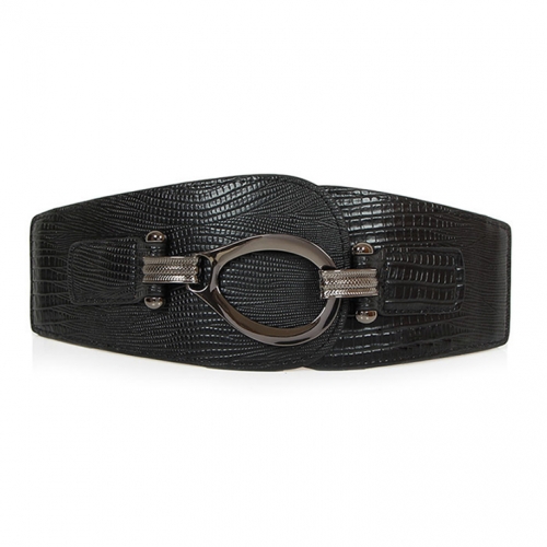 Women's Retro Punk Metal Interlock Buckle Elastic Wide Waist Belt N15378