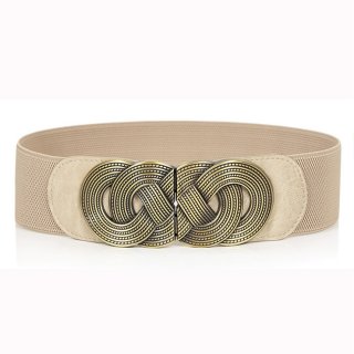Women's Vintage Wide Elastic Bronze Buckle Waist Belt Retro Cinch Belt N15363
