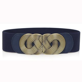 Women's Vintage Wide Elastic Bronze Buckle Waist Belt Retro Cinch Belt N15361