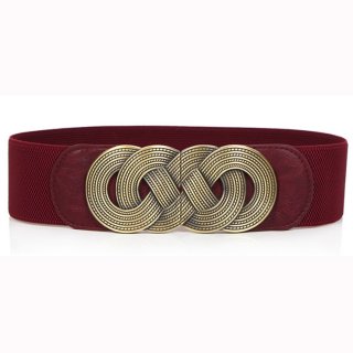 Women's Vintage Wide Elastic Bronze Buckle Waist Belt Retro Cinch Belt N15359