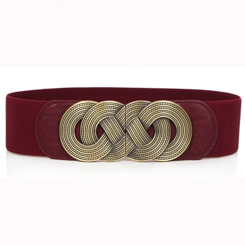 Women's Vintage Wide Elastic Bronze Buckle Waist Belt Retro Cinch Belt N15359