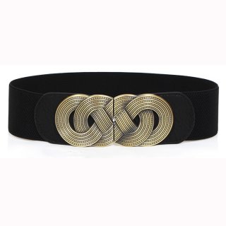 Women's Vintage Wide Elastic Bronze Buckle Waist Belt Retro Cinch Belt N15358
