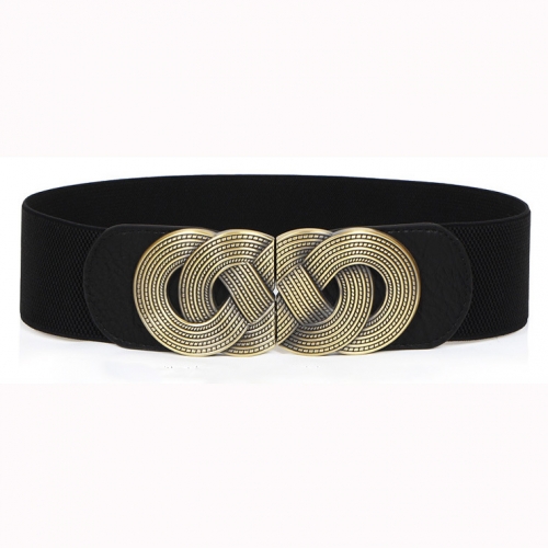 Women's Vintage Wide Elastic Bronze Buckle Waist Belt Retro Cinch Belt N15358
