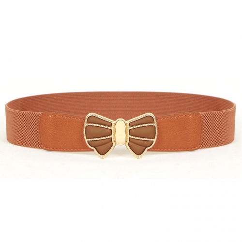 Women's Fashion Elastic Metal Bowknot Buckle Wide Waist Belt Casual Cinch Belt N15370
