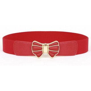 Women's Fashion Elastic Metal Bowknot Buckle Wide Waist Belt Casual Cinch Belt N15368
