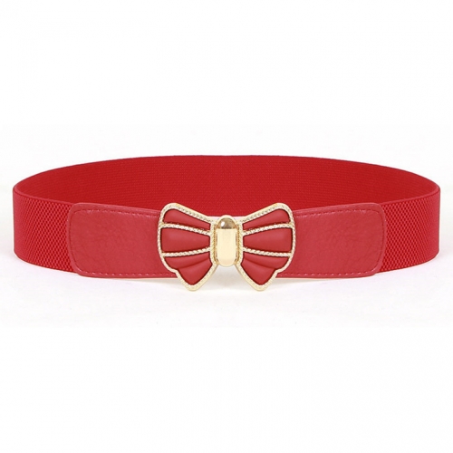 Women's Fashion Elastic Metal Bowknot Buckle Wide Waist Belt Casual Cinch Belt N15368