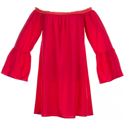Sexy Red Ruffled Off Shoulder Long Sleeve Blouse Top Mini Dress N15318