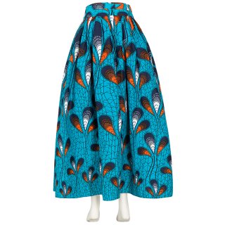 Women's Elegant Peacock Feather Print Maxi Cotton Skirt with Belt N15271