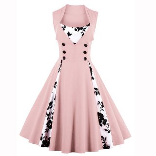 Vintage Rockabilly Floral Print Sleeveless Casual Cocktail Dress N14844