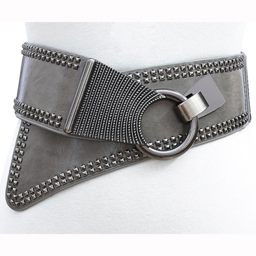Retro Punk Metal Interlock Buckle Womens Elastic Wide Waist Belt Cinch N14836 Retro Punk Metal Interlock Buckle Womens Elastic Wide Waist Belt Cinch N14836