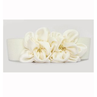 Women Elegant Front Snap Closure Elastic Big Flower Wide Waist Belt N14823