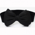 Women Elegant Front Button Closure Elastic Big Bow Wide Waist Belt N14807