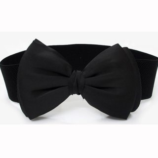 Women Elegant Front Button Closure Elastic Big Bow Wide Waist Belt N14807