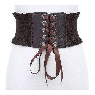 Fashion Leather Frill Front Lace-up Elastic Wide Girdle Dress Belt N14804