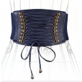 Blue Leather Front Lace Up High Waisted Cincher Corset Belt N14792