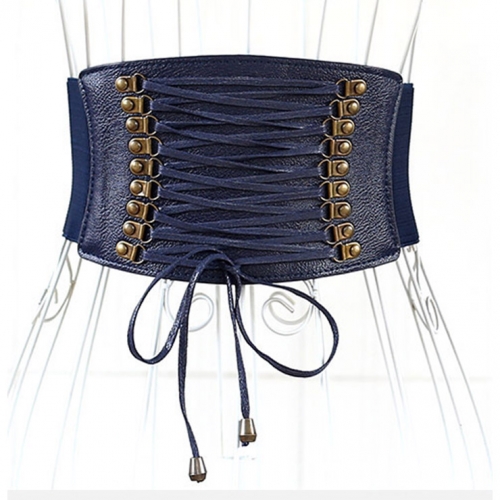 Blue Leather Front Lace Up High Waisted Cincher Corset Belt N14792