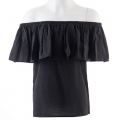 Sexy Summer Casual Black Ruffle Off Shoulder Blouse N14787