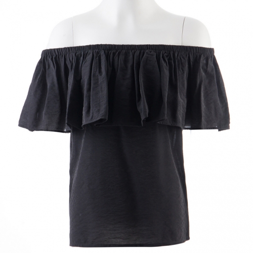 Sexy Summer Casual Black Ruffle Off Shoulder Blouse N14787