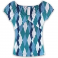 Women Vintage Colour-block Print Casual Peasant Top N14781