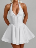 Women's Elegant Halter Deep V Neck Pleated Mini Dress Polyester Viscose Corset Waist Backless A-Line Dress Party Cocktail Wedding Guest Clubwear Dating