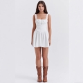 Sexy White Lace Cami Mini Dress Women Sweet Spicy Style Sleeveless Ruffle A-Line Summer Party Dress Polyester Spandex High Waist Clubwear