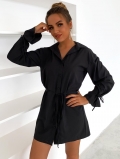 Women's Elegant Long Sleeve Shirt Dress Solid Color V-Neck Waist Tie Button Down Mini Dress Casual Streetwear Fashion Dress For Office Party