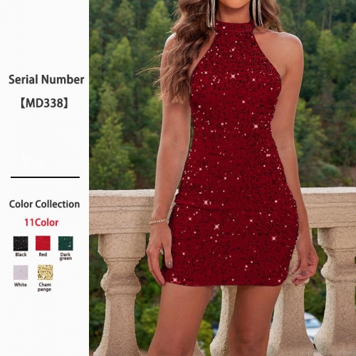 Women's Sexy Velvet Sequin Halter Mini Dress Sparkly Backless Bodycon Cocktail Party Homecoming Dresses Sleeveless Clubwear