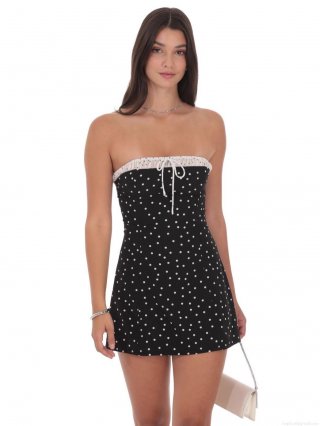 Women's Sexy Polka Dot Tube Top Dress Ruched Ruffle Patchwork Bodycon Mini Dress Summer Party Slim Fit Sleeveless Milk Silk Sundress