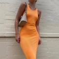 Women's Sexy Sleeveless Round Neck Maxi Dress Ribbed Knit Elastic Bodycon Solid Color Pencil Dress INS Style Streetwear For Party Club Evening