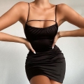 Women Sexy Backless Lace Up Satin Mini Dress Spaghetti Strap Ruched Clubwear Party Night Out Bodycon Slim Fit Short Dress