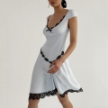 Women's Sexy Satin Mini Dress Black Lace Trim Patchwork V-Neck Bow Sleeveless Slip Party Clubwear Slim Fit Short Dress