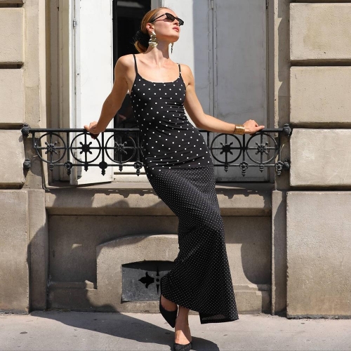 Women Polka Dot Spaghetti Strap Maxi Dress Sexy Bodycon Backless Milk Silk Long Dress Summer Sleeveless Streetwear Clubwear Party Dress